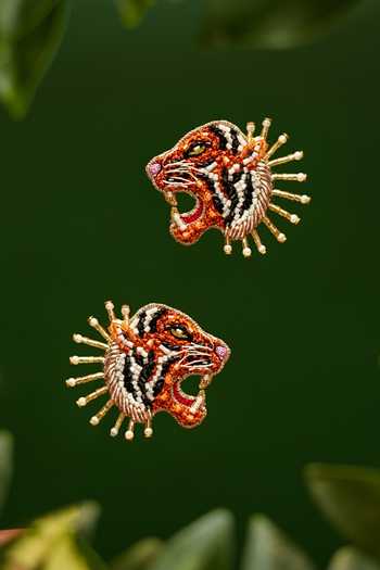 KARAARI_Black Roaring Tiger Embellished Earrings _at_Aza_Fashions