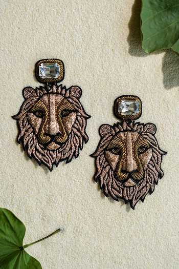 Buy_KARAARI_Black Lion Hand Embroidered Earrings _Online_at_Aza_Fashions