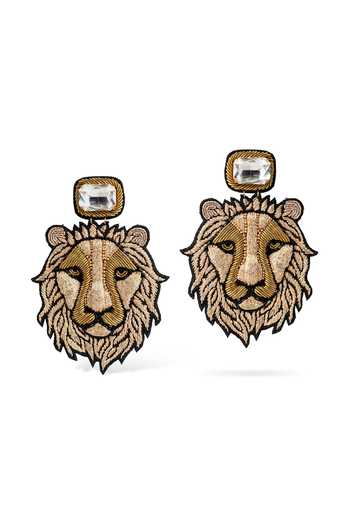 KARAARI_Black Lion Hand Embroidered Earrings _Online_at_Aza_Fashions