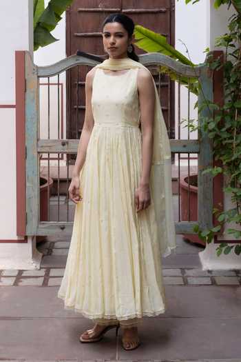 Label Nimbus Lemon Icy Embroidered Anarkali Set 