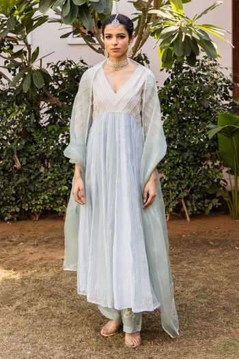 Label Nimbus Ice Melt Embroidered Yoke Anarkali Set 