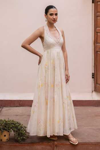 Label Nimbus Hand Embroidered Halter Neck Maxi Dress 