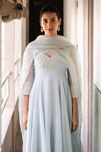 Label Nimbus Ice Melt Floral Hand Embroidered Anarkali Set 