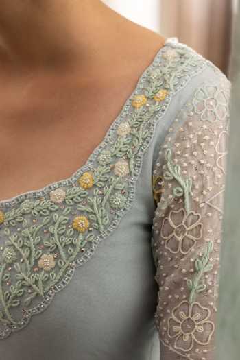 Buy_Label Nimbus_Blue Chanderi, Cotton, Lycra, Ice Melt Floral Hand Embroidered Anarkali Set _Online_at_Aza_Fashions