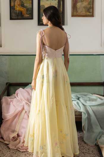 Label Nimbus Lemon Icy Embroidered Spaghetti Maxi Dress 