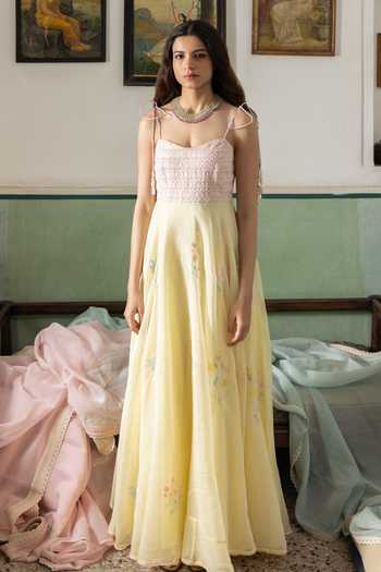 Label Nimbus Lemon Icy Embroidered Spaghetti Maxi Dress 