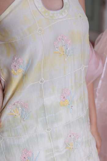 Label Nimbus_Ivory Chanderi, Organza Halter Neck, Yes Tie And Dye Kurta Sharara Set _Online_at_Aza_Fashions