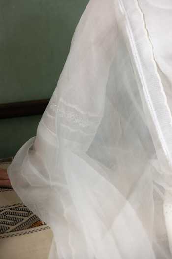Label Nimbus_Ivory Chanderi, Cotton Satin, Organza Round Lucknowi Mukaish Handwork Kurta Set _Online_at_Aza_Fashions