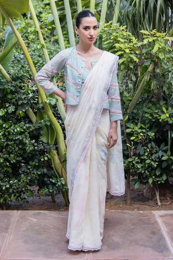 Label Nimbus Cotton Silk Tie & Dye Saree Set With Jacket 