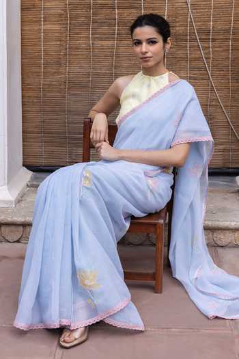 Label Nimbus Ice Melt Saree With Lemon Icy Halter Blouse 