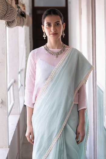 Label Nimbus Chanderi Saree Set With Embroidered Jacket 