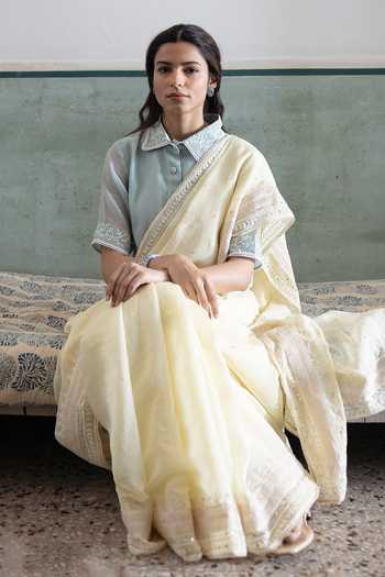 Label Nimbus Lemon Icy Chanderi Saree With Blouse 