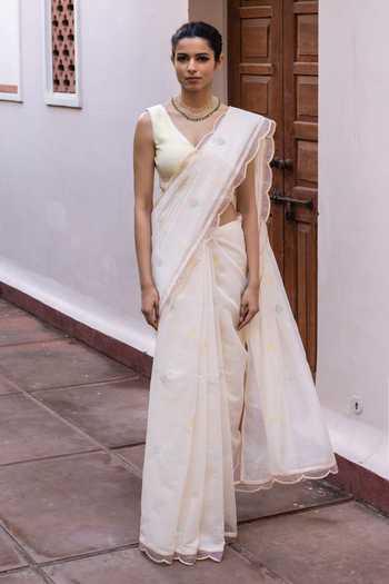 Label Nimbus Chanderi Saree With Tie & Dye Blouse 