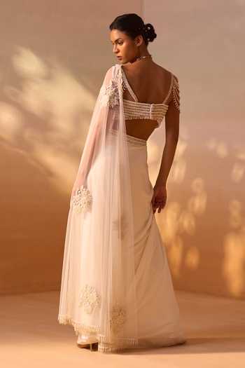 Nitika Gujral Pearl Work Pre-Draped Saree With Bustier 