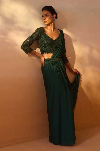 Nitika Gujral Pre-Draped Saree With Embroidered Blouse 