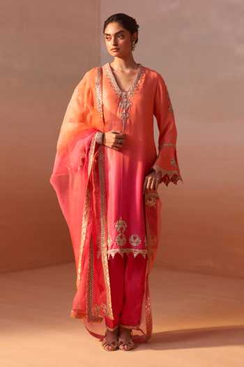 Nitika Gujral Carrot Embellished Ombre Kurta Set 