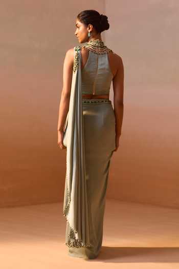 Nitika Gujral Pre-Draped Saree With Jeweled Neck Blouse 