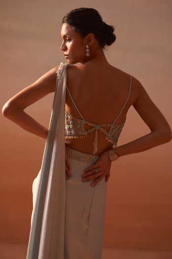 Nitika Gujral Shimmer Satin Pre-Draped Saree With Blouse 