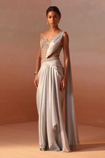 Nitika Gujral Shimmer Satin Pre-Draped Saree With Blouse 