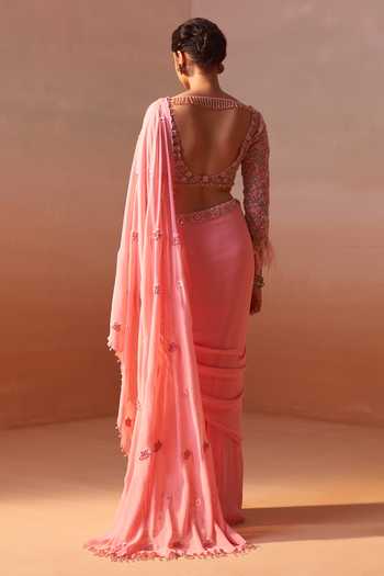 Nitika Gujral Blossom Embroidered Pre-Draped Saree With Blouse 