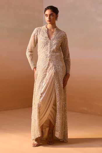Nitika Gujral Embroidered Long Jacket & Draped Skirt Set 