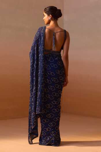 Nitika Gujral Geometric Embroidered Saree With Blouse 