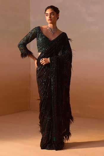 Buy Nitika Gujral Black Georgette, Satin Sweetheart Neck Sequin Embroidered Saree With Blouse Online at Aza Fashions Buy_Nitika Gujral_Black Georgette, Satin Sweetheart Neck Sequin Embroidered Saree With Blouse _Online_at_Aza_Fashions