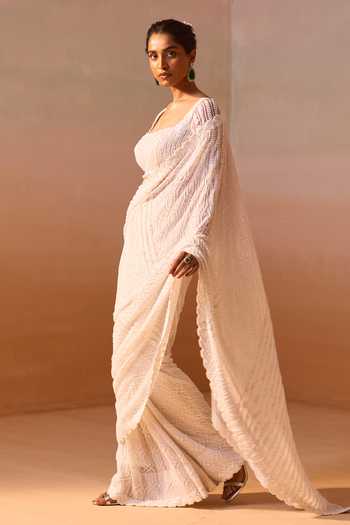 Nitika Gujral_Off White Georgette, Satin Square Tonal Sequin Embroidered Saree With Blouse _Online_at_Aza_Fashions