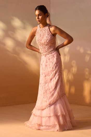 Nitika Gujral Embellished Organza Layered Skirt Corset Set 