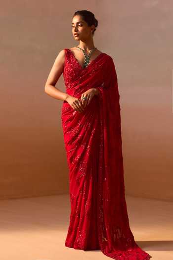 Nitika Gujral Embroidered Saree With Jaal Blouse 