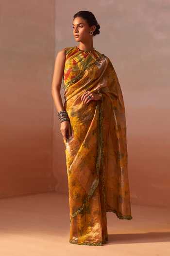 Nitika Gujral Floral Print Tissue Organza Saree With Blouse 