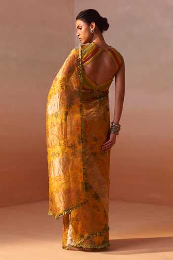 Nitika Gujral Floral Print Tissue Organza Saree With Blouse 