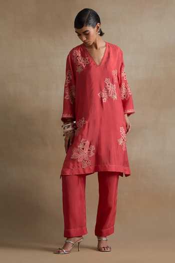 One Not Two Cutwork Embroidered Silk Kurta & Pant Set 