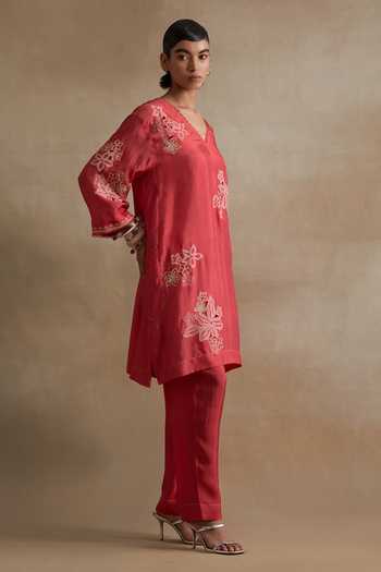 One Not Two Cutwork Embroidered Silk Kurta & Pant Set 