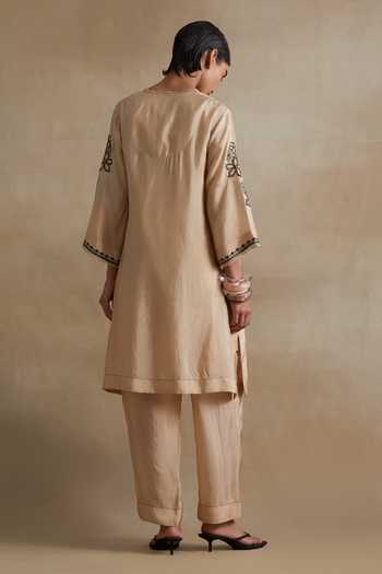 One Not Two Floral Cutwork Silk Kurta & Pant Set 