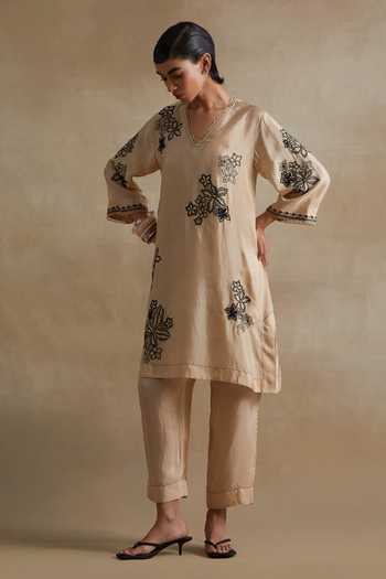 One Not Two Floral Cutwork Silk Kurta & Pant Set 