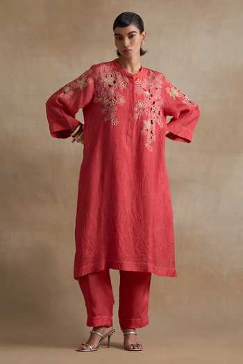 One Not Two Embroidered Silk Kurta & Pant Set 