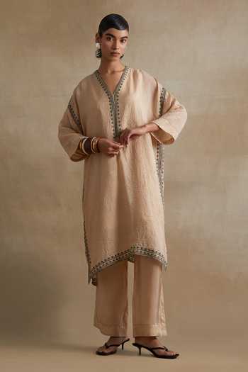 One Not Two Embroidered Silk Kurta & Pant Set 