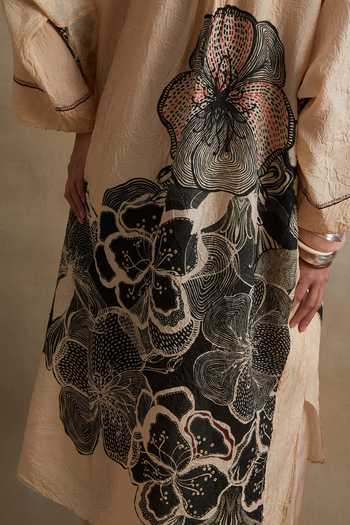 Buy_One Not Two_Cream Silk, Cotton V-neck Printed Kurta And Pant Set 