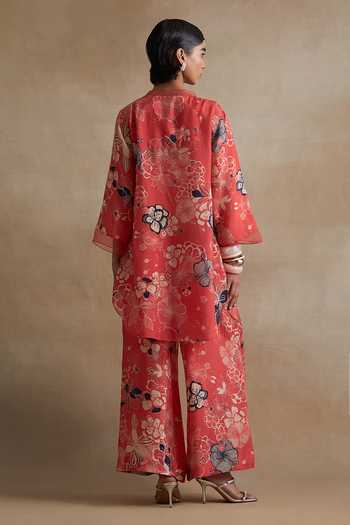 One Not Two Printed Silk Kurta & Pant Set 