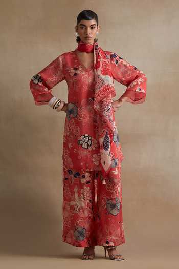 One Not Two Printed Silk Kurta & Pant Set 