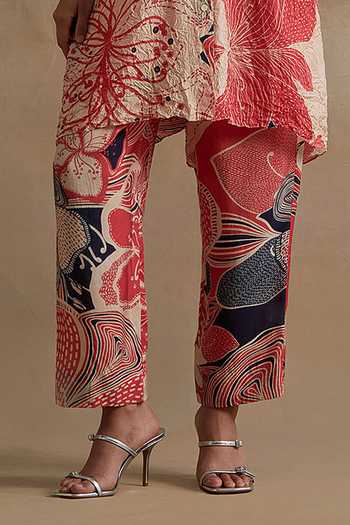 Shop_One Not Two_Multi Color Silk, Cotton Mandarin Collar Printed Kurta And Pant Set _Online_at_Aza_Fashions
