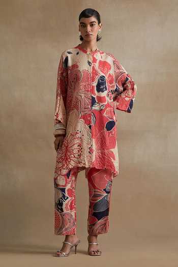 One Not Two Printed Silk Kurta & Pant Set 