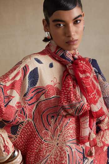 Buy_One Not Two_Multi Color Silk, Cotton Mandarin Collar Printed Kurta And Pant Set 