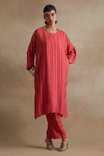 One Not Two Hand Embroidered Silk Kurta & Pant Set 