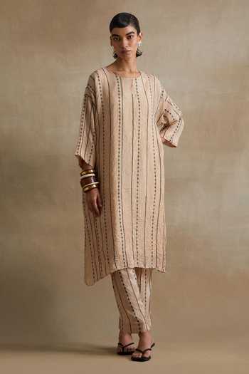 One Not Two Embroidered Silk Kurta & Pant Set 