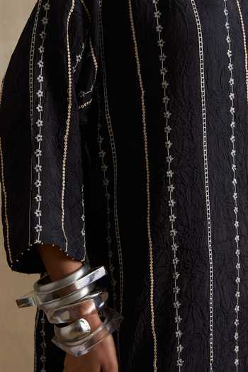 Shop_One Not Two_Black Silk Round Neck, Yes Kurta And Pant Set _Online_at_Aza_Fashions