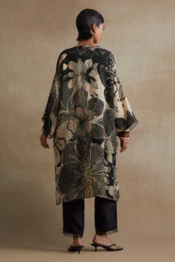 One Not Two Printed Silk Kurta & Pant Set 