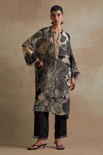 One Not Two Printed Silk Kurta & Pant Set 