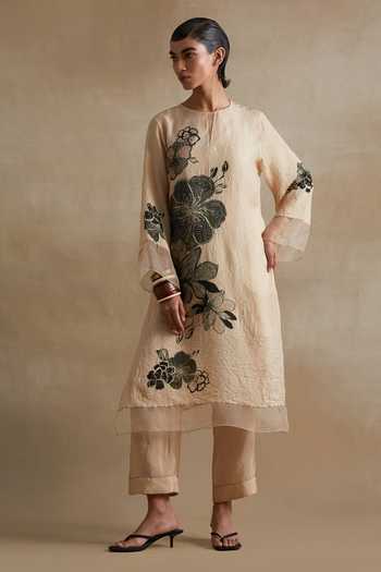 One Not Two Printed Silk Kurta & Pant Set 
